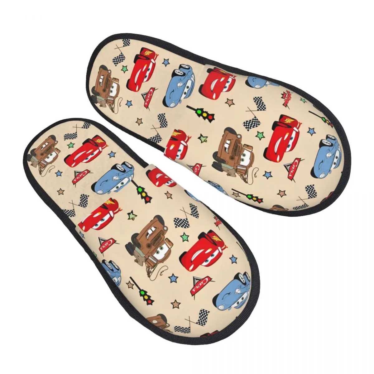 Lightning Mcqueen And Sally Car Winter Cotton Home Slippers Bedroom Cozy Memory Foam Slippers Non-slip