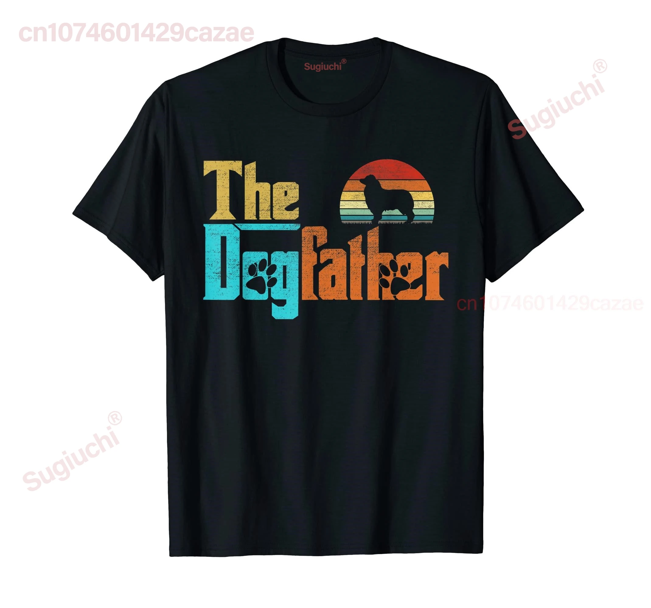 

100% Cotton Vintage The Dogfather Australian Shepherd Dog Owner T-Shirt MEN WOMEN UNISEX T Shirts Size S-6XL