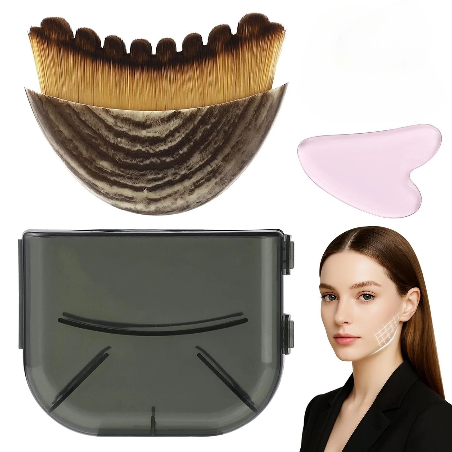 Lymphatic Contour Face Brush & Gua Sha Set,Face Brush, Lymphatic Drainage Massager for Face, Jawline & Chin Sculpting