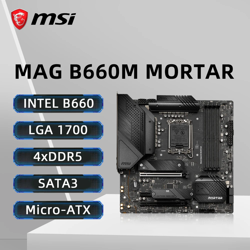 MSI MAG B660M MORTAR Motherboard Support i9-14900K i7-14700K i5-12400F i3-12300 LGA1700 DDR5 4800MHz 192GB NVME M.2 PCle 4.0