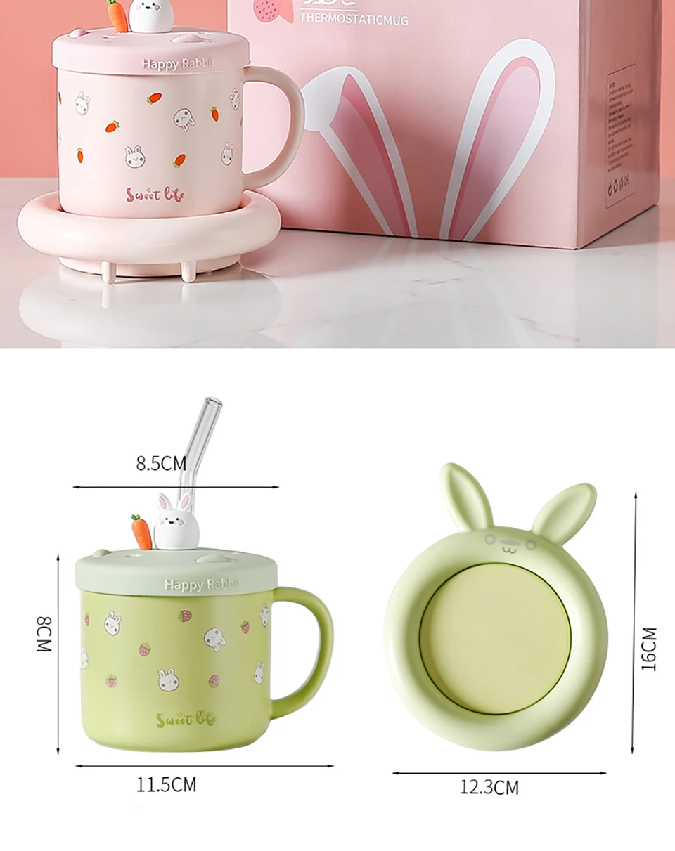 55℃ Rabbit Coffee Mug Heating Pad Cup Warmer Constant Temperature Coaster Electric Mug Mat Milk Tea Water Heater Gift Set