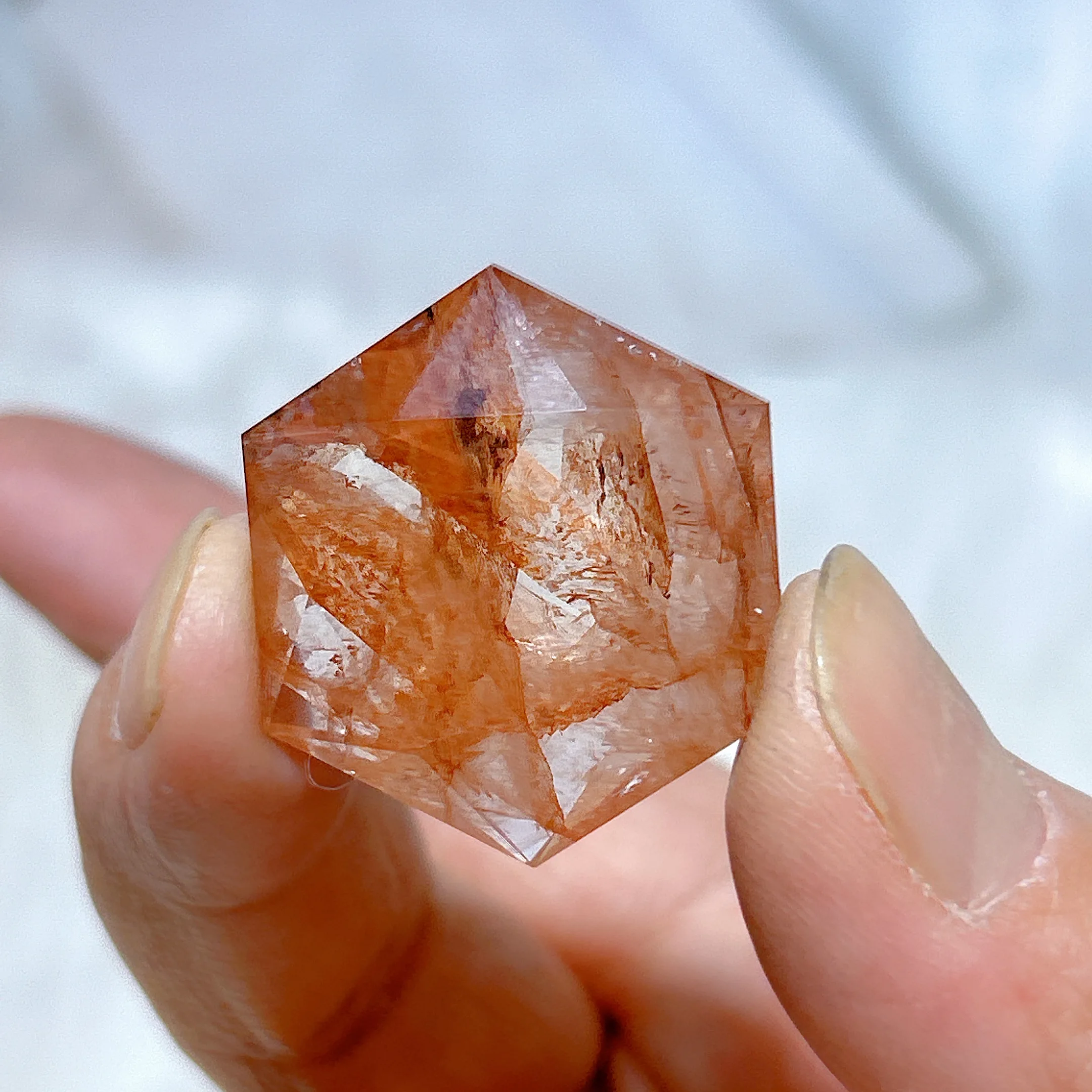 Natural Crystal Fire Quartz Hexagram Cut Surface Healing High Quality Gemstones Reiki Energy Mineral Home Decoration Gift
