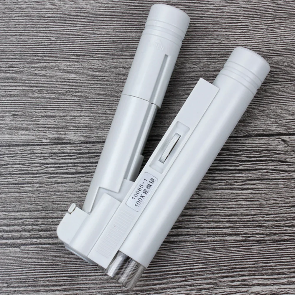 มือถือ Mini แว่นขยาย 100X กล้องจุลทรรศน์พ็อกเก็ตแบบพกพา LED โคมไฟเครื่องประดับ Loupe แว่นขยายหนังกรณี