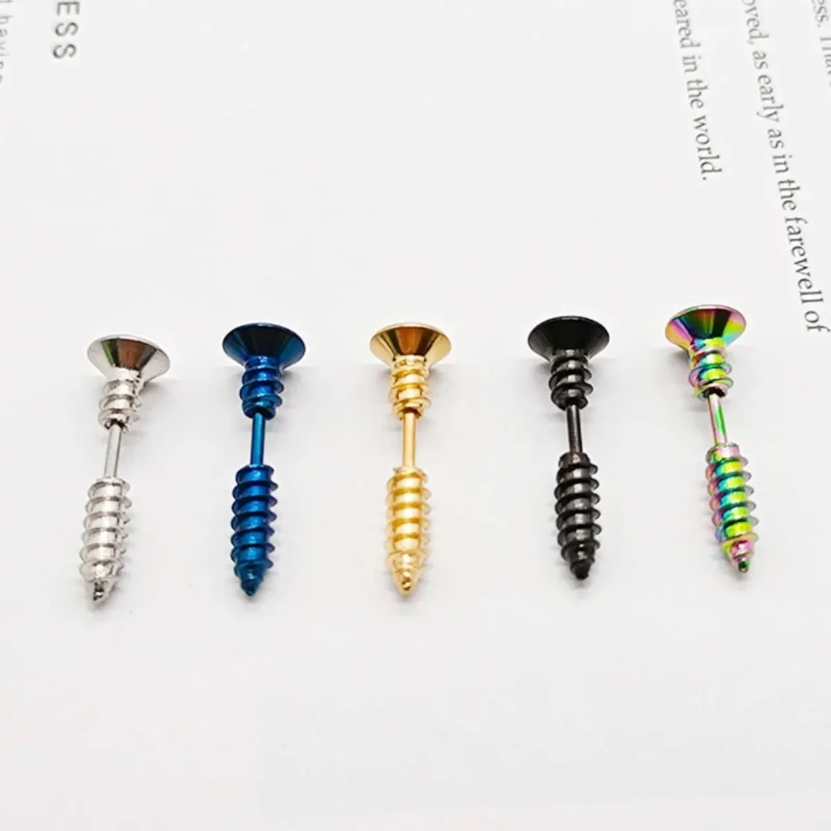 2Pcs Women Men Earrings Stainless Steel Piercing Nail Screw Stud Earrings Punk Rock Helix Ear Piercings Spiral Jewelry