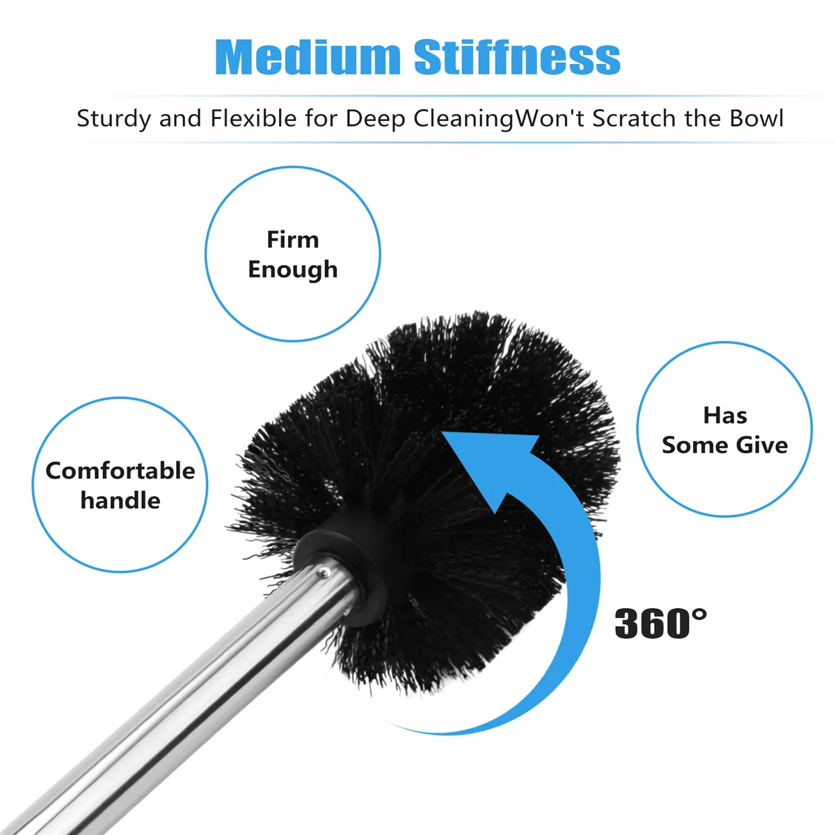 HOT Replacement Stainless Steel WC Bathroom Cleaning Toilet Brush Black Head