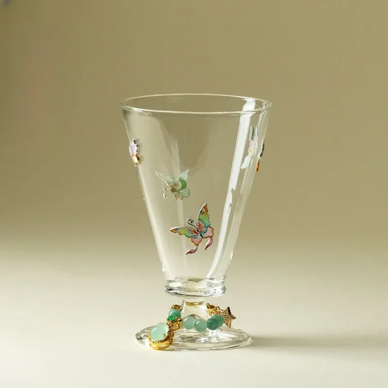 enamel butterfly glass, tall teacup, high value, handmade cocktail cup, fragrant cup