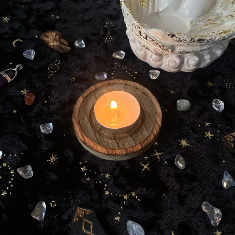 Astrology Pentagram Wooden Candlestick Tarot Altar Plate Divination  Candle Holder Table Energy Witch Ceremony Accessories