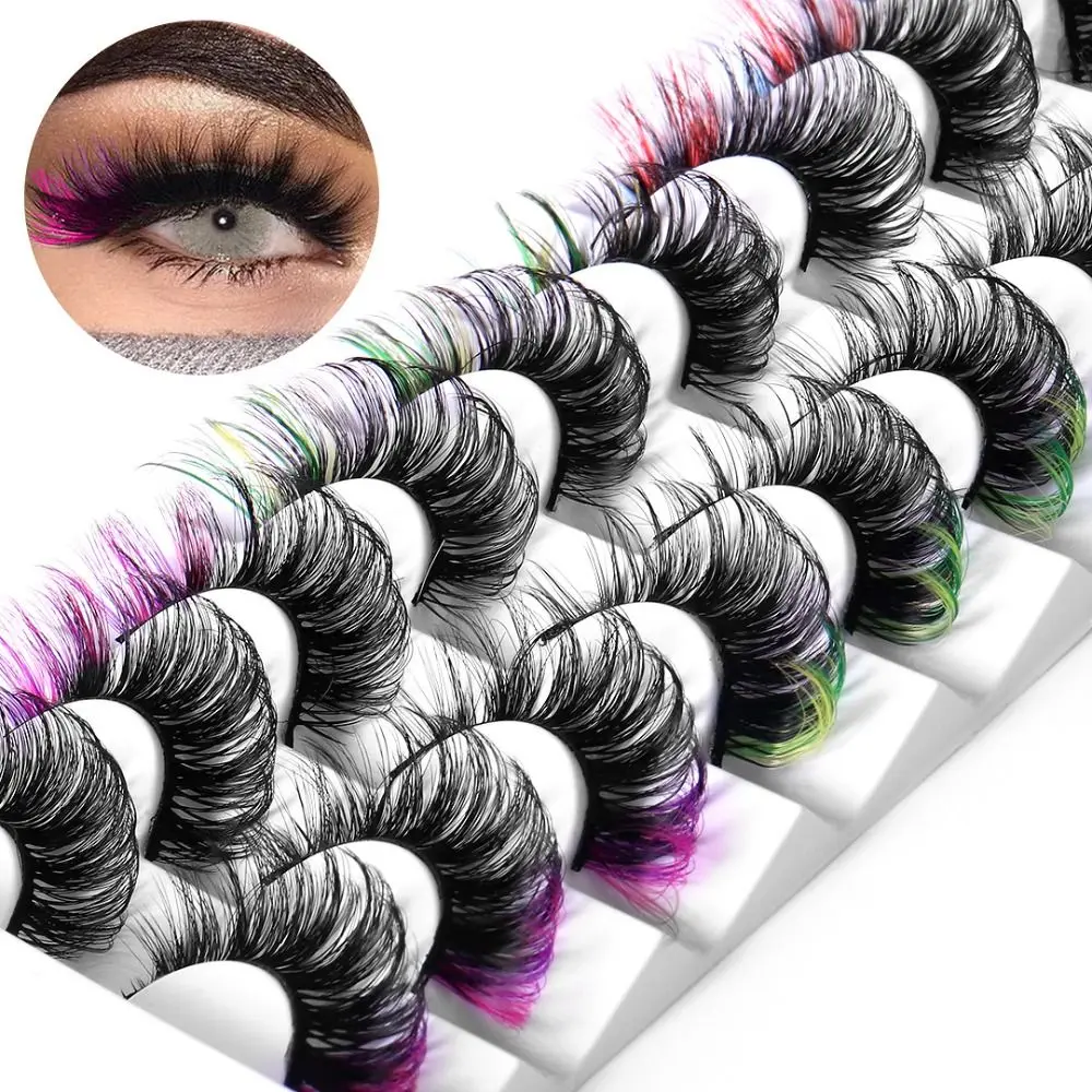 9 Pairs Natural D Curl Colored Eyelashes Russian Fluffy Faux Mink Lashes Dramatic Colorful Long Thick Volume Fake Eye Lash Party