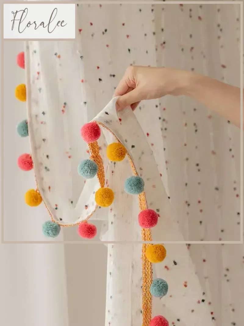 

Retro Cotton Linen Rainbow Ball Yarn Cream Style Bedroom Living Room Children's Room Cotton Linen Curtains Tulle Custom Curtains
