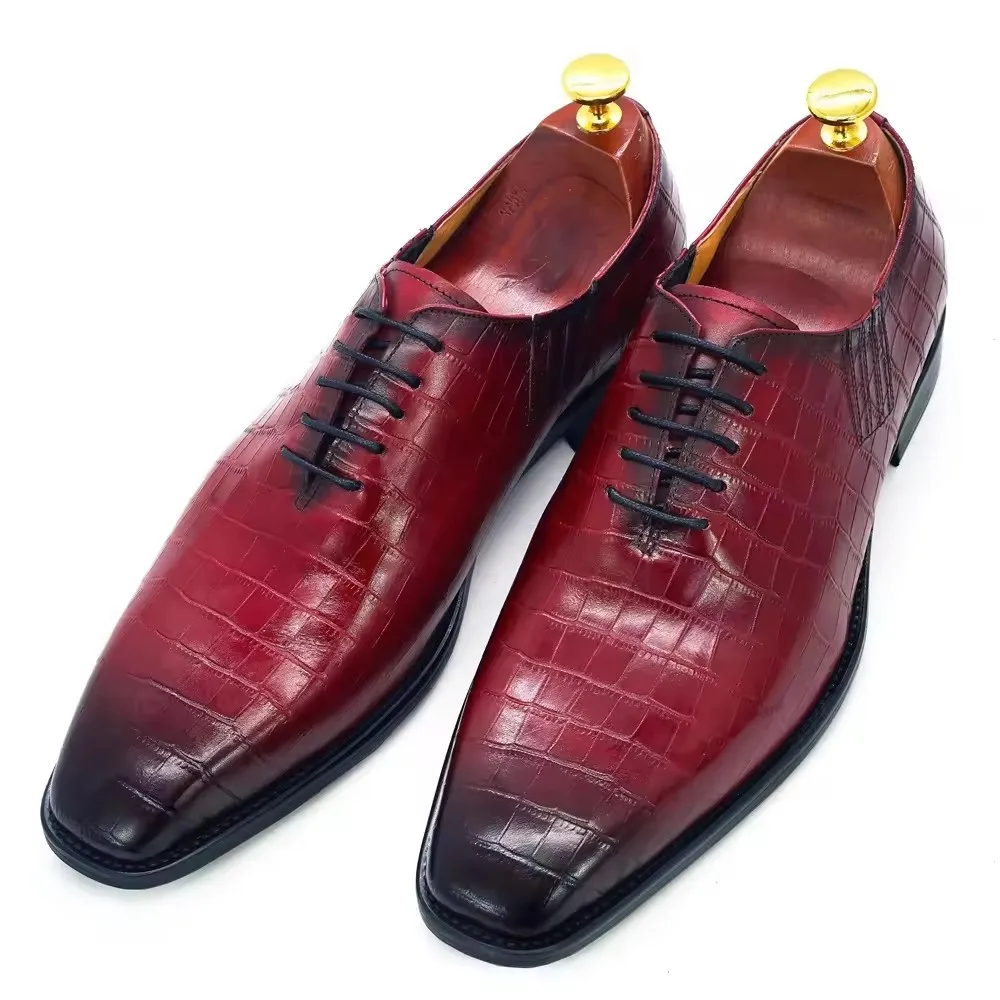 Genuine Leather Formal Business Shoes Men  Crocodile Pattern Embossed Banquet Office Oxford Shoes Handmade Shoes