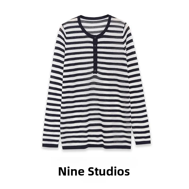 

Casual Striped Long Sleeve Knitted Top Loose round Neck Pullover Women's Fashion Spring Season Regular Thickness Chinese Made