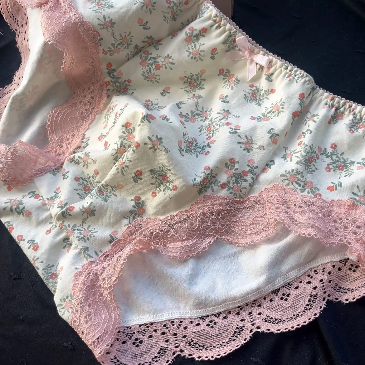 Handmade Man's Elastic Middle Waist Cotton Soft  Pink Lace Hem Floral Printing Panties  100kg above can wear Bigger Oversize