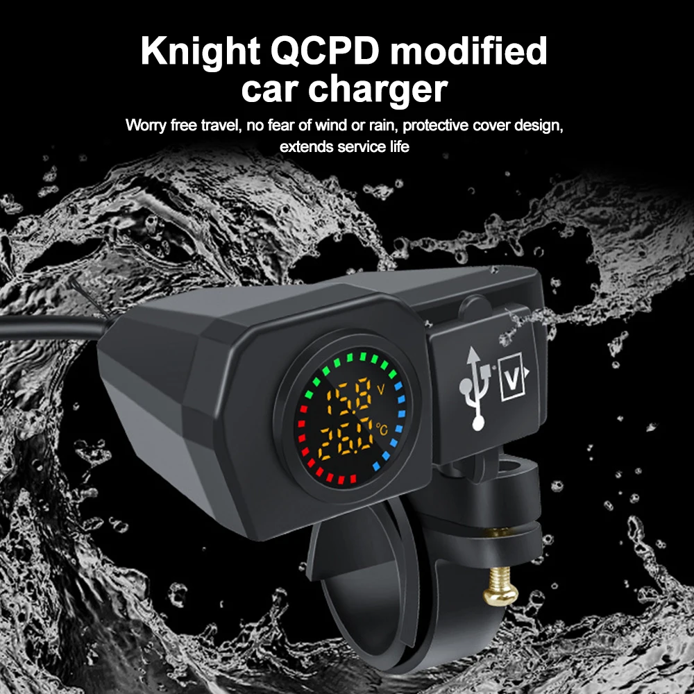 Color Display Dual QC3.0 PD Motorcycle Charger Fast Charging Voltmeter Thermometer Digital Display Mobile Phone Charger Socket