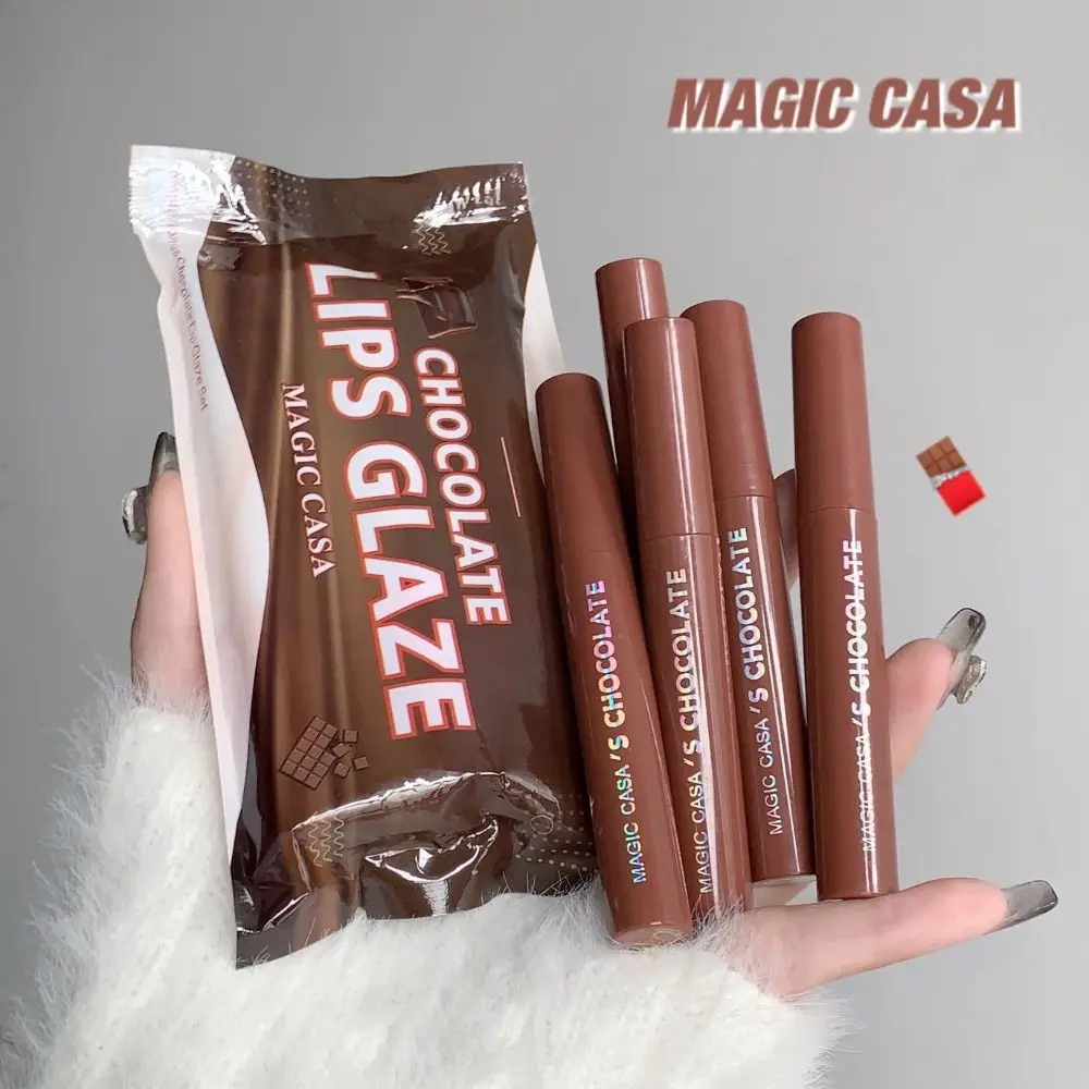 5Pcs/Set Velvet Chocolate Lip Glaze Set Soft Matte Long-lasting Matte Lipstick Beauty Makeup Tools Rich Cream Milk Coffee Lip