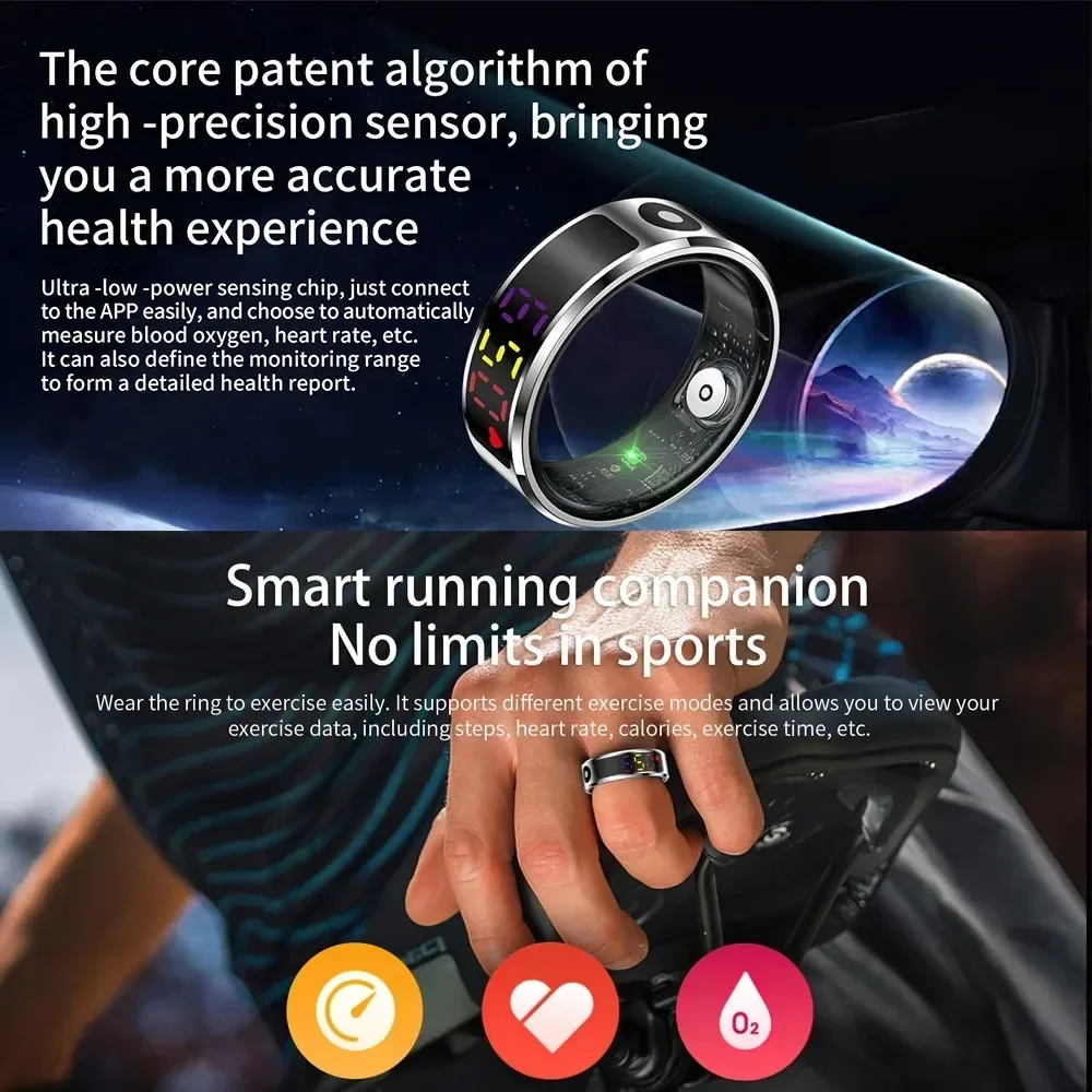 MoriTech Color Screen Smart Ring for Men Women Health Sleep Monitor, Multi-sport Mode Charging Case Heart Rate Step Count