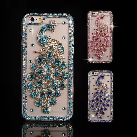 Cases for Samsung Galaxy S25 S24 S23 S22 S21 S20 Plus Ultra FE S10 S9 Plus Case Diamond Phone Cover coque Peacock Rhinestone
