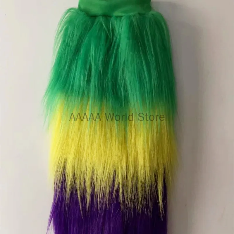 Mardi Gras Fuzzy Stockings Purple Green Yellow Leg Cover Plush Carnival Cosplay Costume Tri-color Leg Sets Furry Legwarmers