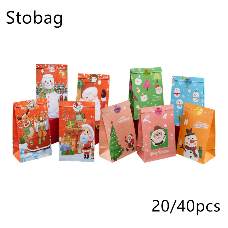 

StoBag-Christmas Gift Bag Handmade Paper Candy Chocolate Food Snack Cookies Children Event Party Spring Festival 20 Pcs 40Pcs