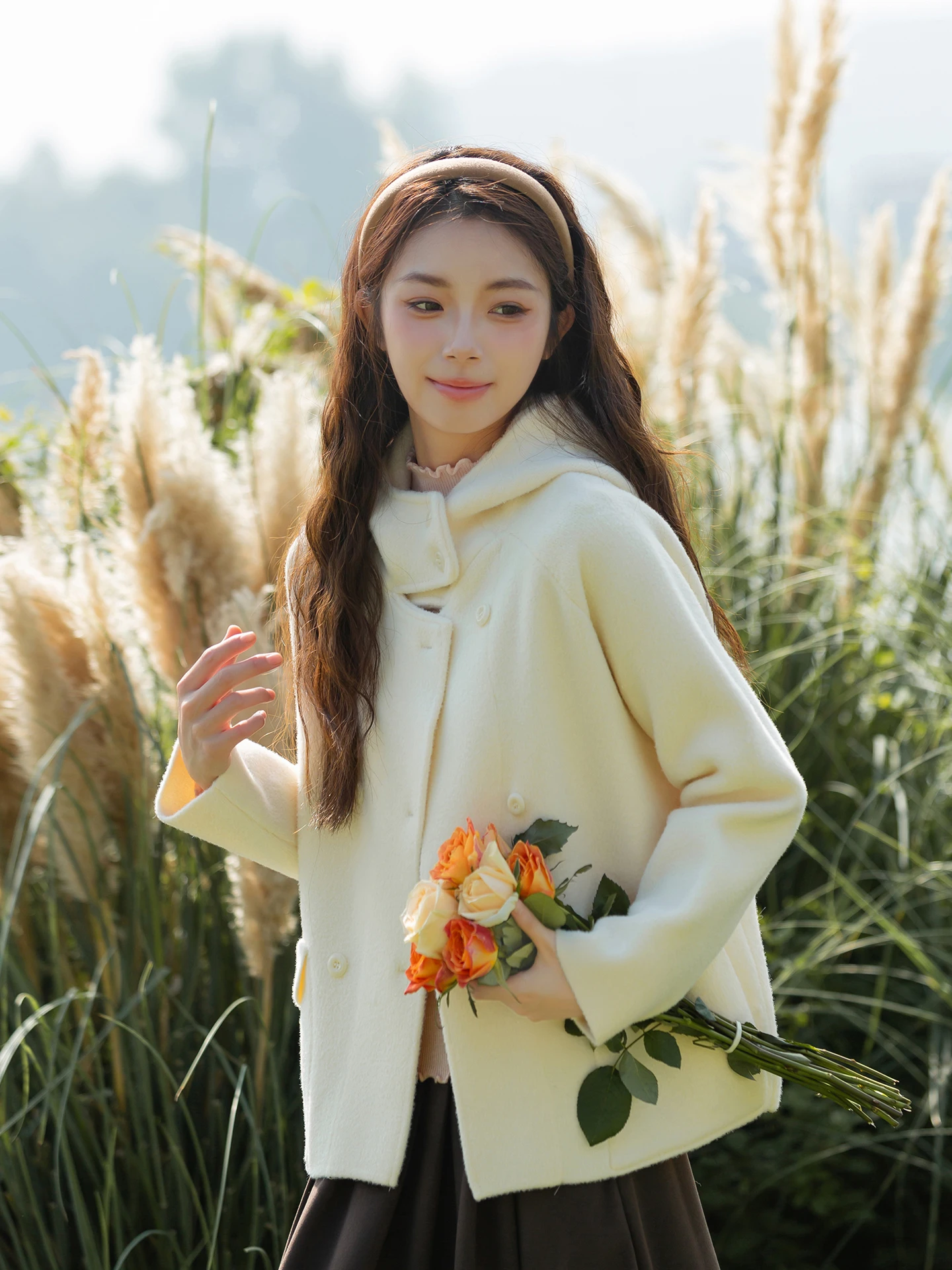 

Women's ort Hooded Woolen Coat Korean Sle Winter New Arrival Small Size Lady's Faion Thiened Nylon Polyester Blend