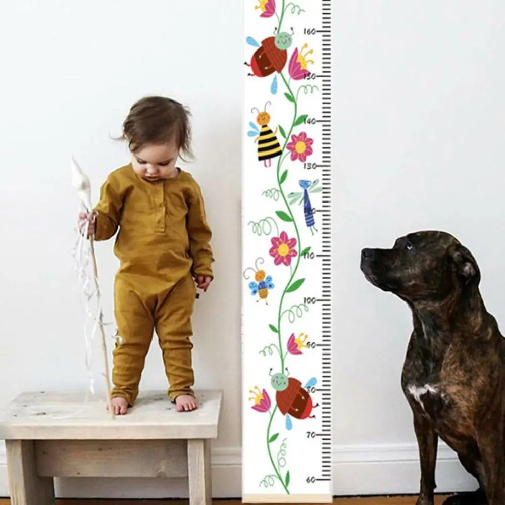 Wall Hanging Children Height Measuring Rulers Removable Roll Up Height Measure Chart Wooden with Frame Baby Growth Chart