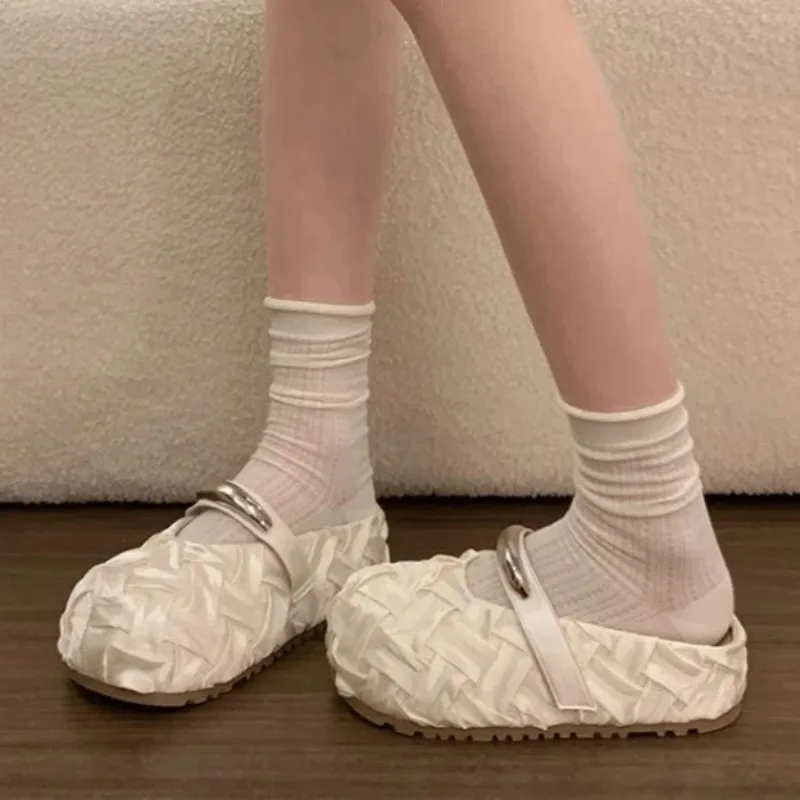 

New Fashion Women Summer Satin Woven Mid Wedge Heel Slides Shoes Lady Woman Mules Slippers Platform Shoes