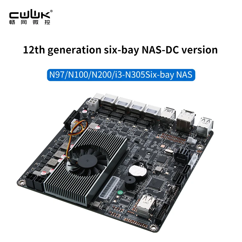 12th i3-N305 N100 NAS Motherboard 6-Bay DC Power 2xM.2 NVMe 6xSATA3.0 PCIE X1 4x i226-V 2.5G LAN DDR5 ITX Mainboard