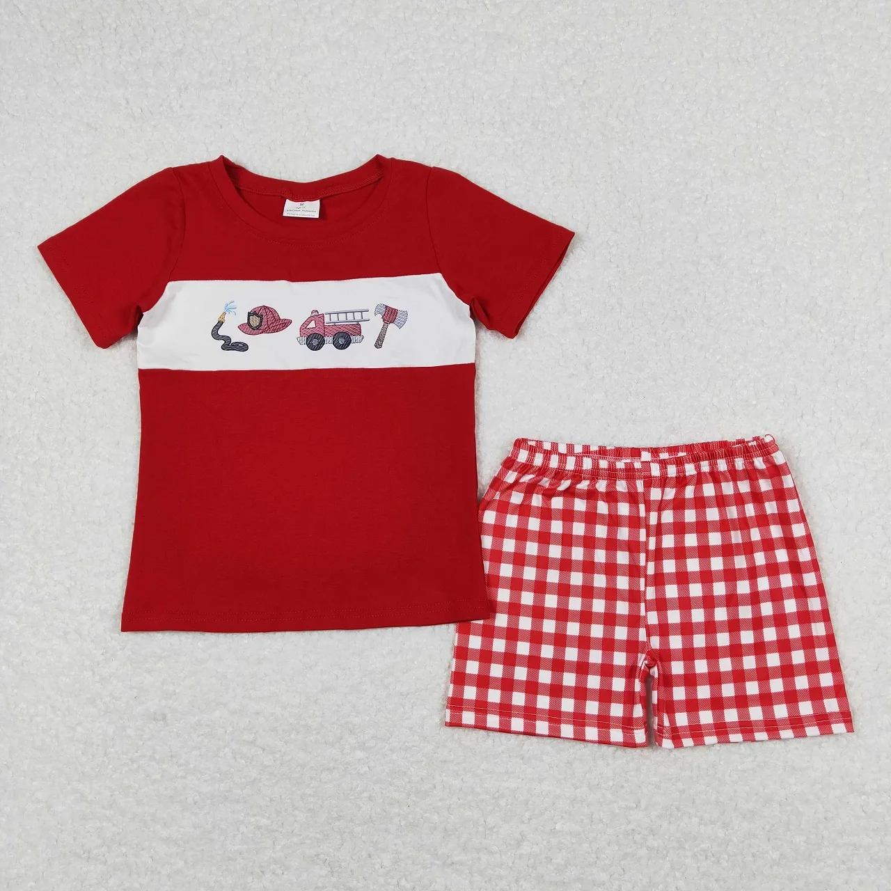 Wholesale Baby Boy Short Sleeves Trucks T-shirts Set Toddler Infant Shorts Kids Children Summer Plaid Outfit