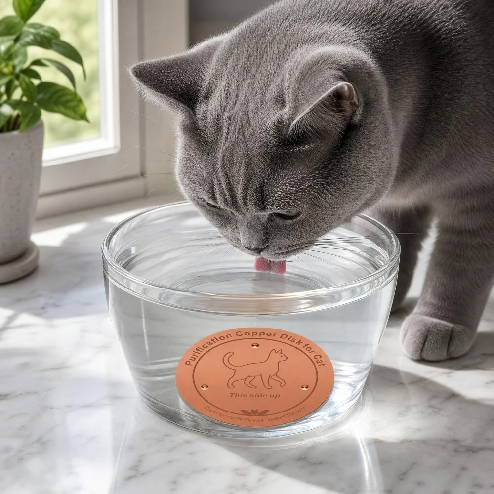 Copper pet water dish with a three-point support design, made of 99.9% pure copper. Suitable for various pets such as dogs, cats view 5