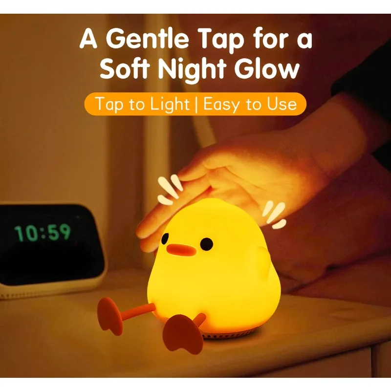 Duck Shaped Silicone Night Light Tap Sensor LED Lamp Baby White Noise Speaker Bedside Bedroom Decor Lamp