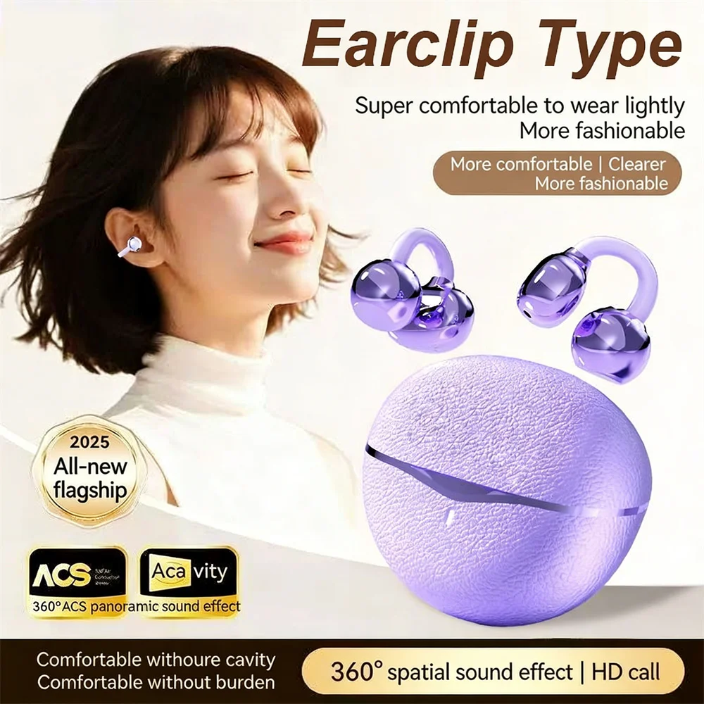 Galvaniza clipe tipo orelha fone de ouvido bluetooth sem fio tampões fone de ouvido redução ruído alto som grão couro com microfone