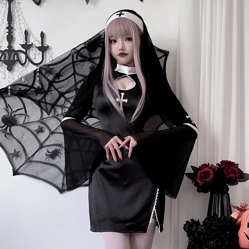 

Adult Halloween Cosplay Costume Vampire Nun Cross Dark Gothic Style Role-playing Clothing for Party Accessory