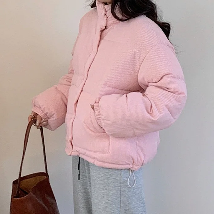 Koreaanse stijl katoenen damesjas schouderlengte nieuwe winterbroodstijl verdikte polyestervezel lange mouw ritssluiting