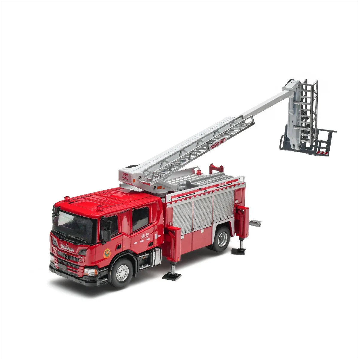 Masdi 1/64 USA Militaire Truck FMTV Scania Brandweerwagen P320 Hoogwerker Stedelijke Redding Pumper Legering Auto Model Collectie Speelgoed