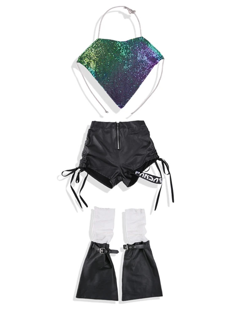 Mädchen Jazz Kostüm bunte Pailletten Weste Kinder Hip Hop Tanz Kleidung Kpop Konzert Laufsteg Bühne Performance Outfits Sommer bl12714