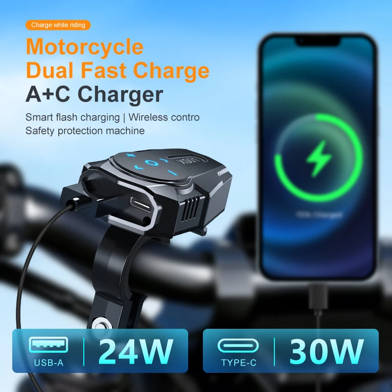 

New Motorcycle Handlebar Usb Charger Bluetooth Controller Pd+Usb Waterproof Fast Charger Socket Adapter Mounting Bracket Charger