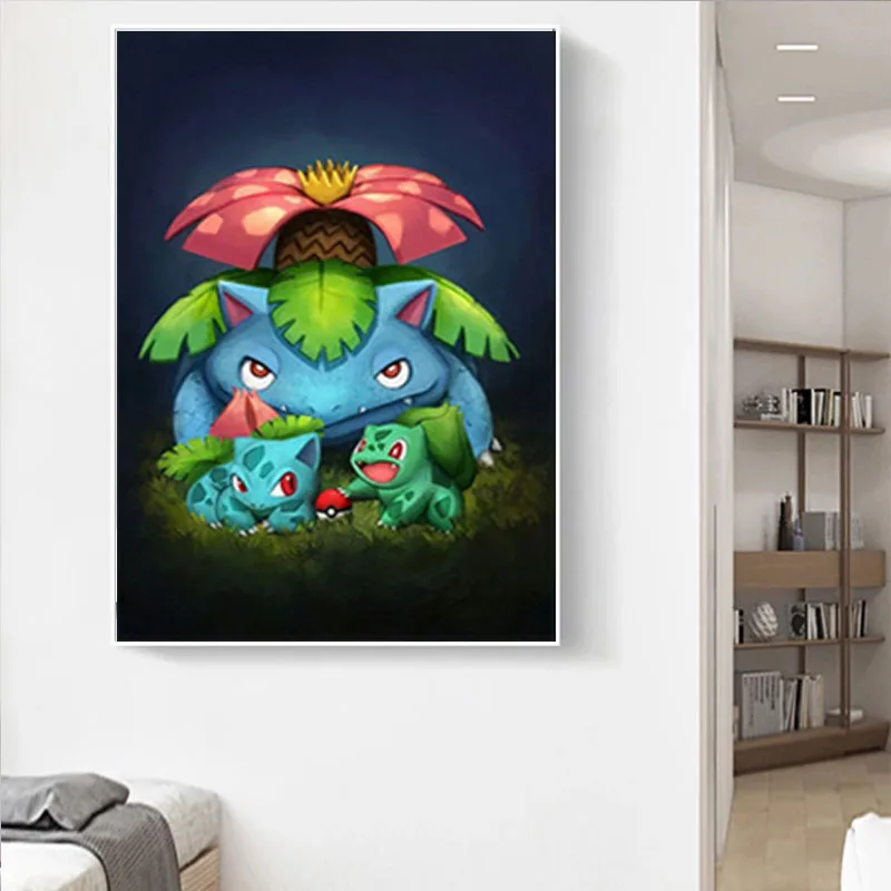 Classic Anime Pokemon Kawaii Bulbasaur Charmander Squirtl Evolution Poster Kids Bedroom Art Watercolor Pictures Canvas Painting