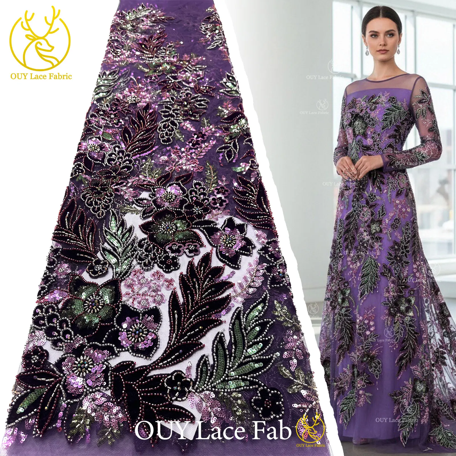 

African Groom Embroidered Velvet Beaded Lace Fabric 2026 French Nigerian Sequin Lace Fabric for Wedding Dresses and Gowns Sewing