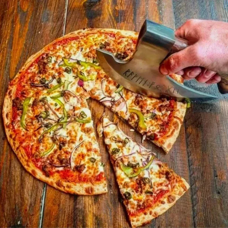 Axe Pizza Cutter Knife for Pizza Cutting Axe With Sharp Blades Viking Steel Pizza-Axe Wooden Handle Pizza-Cutter Axe Rust Proof