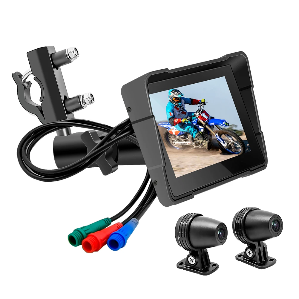 Ptopoyun Portable 5 Inch Motorcycle GPS Navigation Wireless CarPlay Android Auto IPX7 Waterproof Touch Screen Display Dash Cam