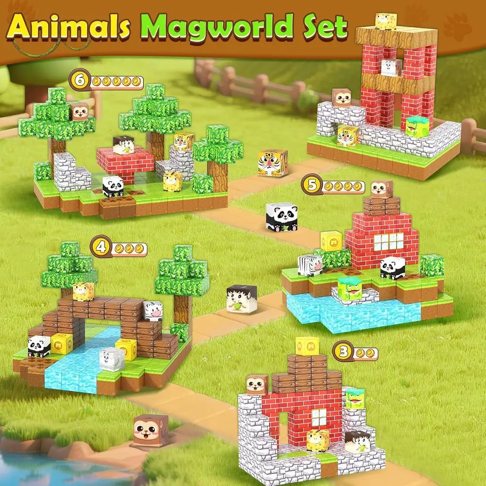 Magnetic Building Blocks - World Animals Edition for Kids, STEM Toys for Ages 3-8, Ideal Gift for Toddlers' Sensory & Constructi