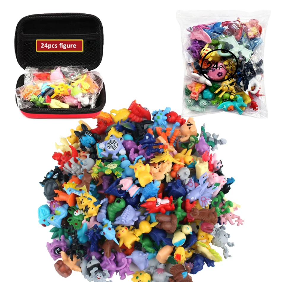 Lot de 24 figurines de personnages de jeu, jouets de 2-3 cm, lot de mini-poupées Pokémon en vrac, figurine Pikachu, cadeau d'anniversaire