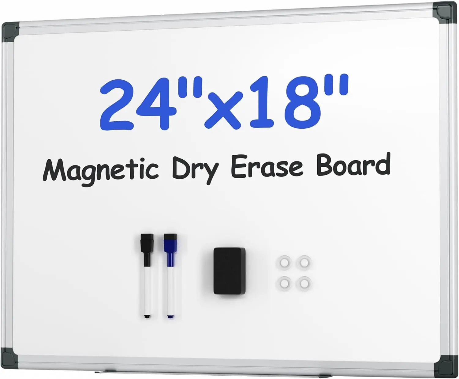 

Magnetic White Board Kit 24x18 Inches with Aluminum Frame, Dry Erase Markers & Accessories for Home School Office - Easy