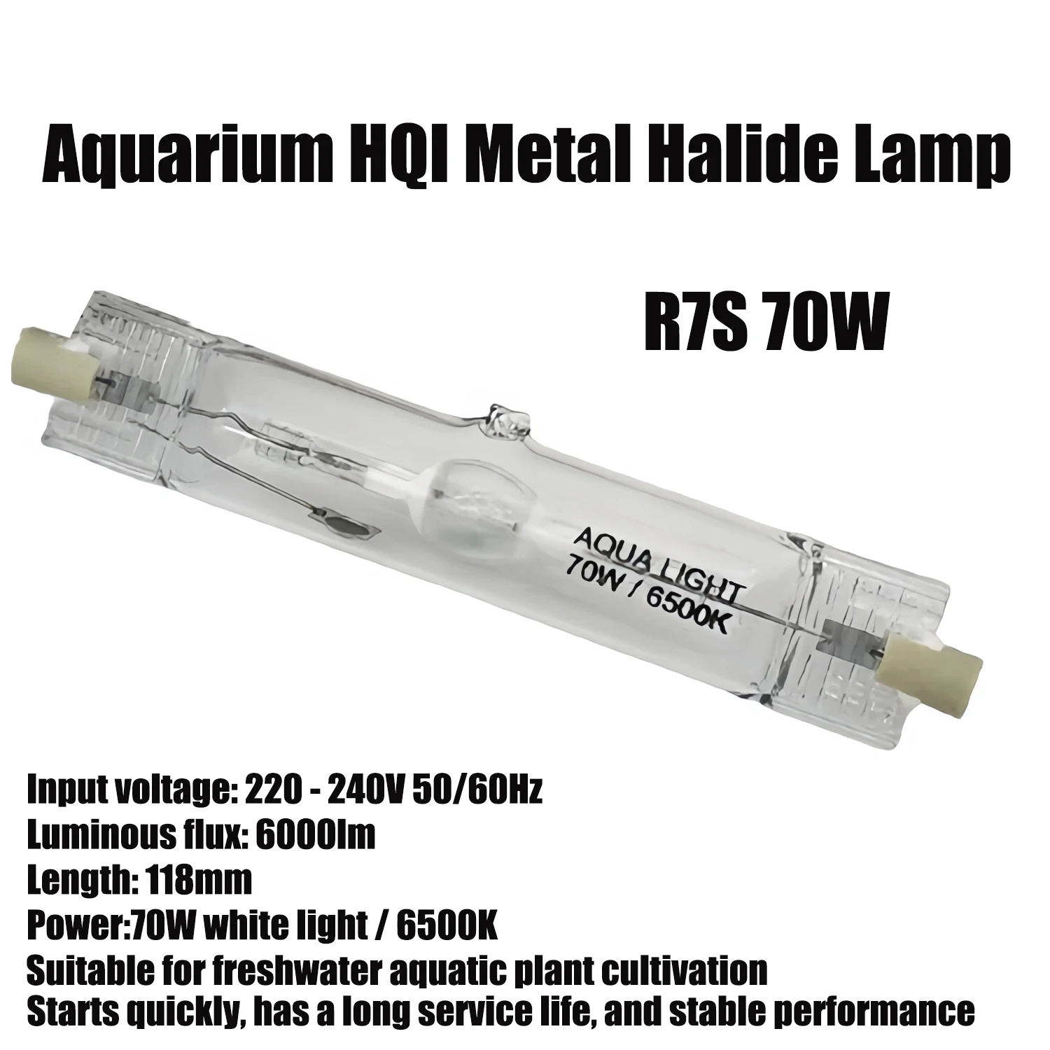 Double - ended Metal Halide Bulb R7S 70W 6500K 118mm for Freshwater Aquatic Plant Cultivation