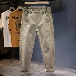 New Spring Autumn Men's Pants Cotton Thick Solid Color Work Wear Grey Casual Pant Wide Korean Jogger Trousers Male Size 29-36