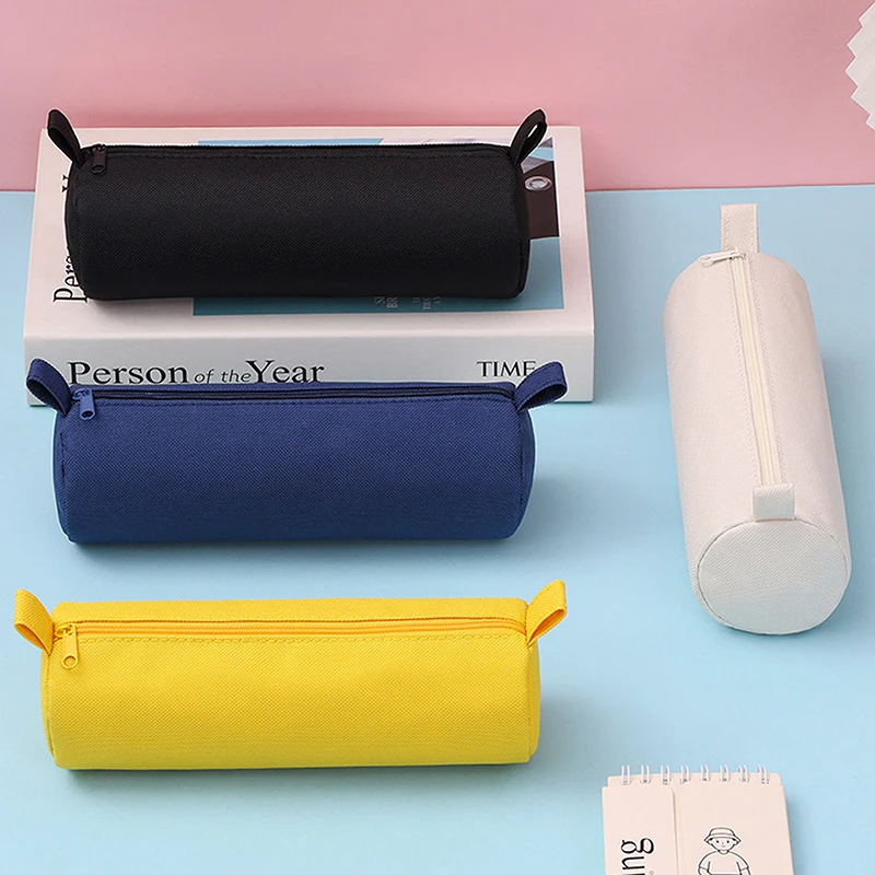 Simple Pencil Case Cute Cylindrical Stationery Storage Bag Large Capacity Stationery Bag Fashion Zipper Pencil Case Gifts