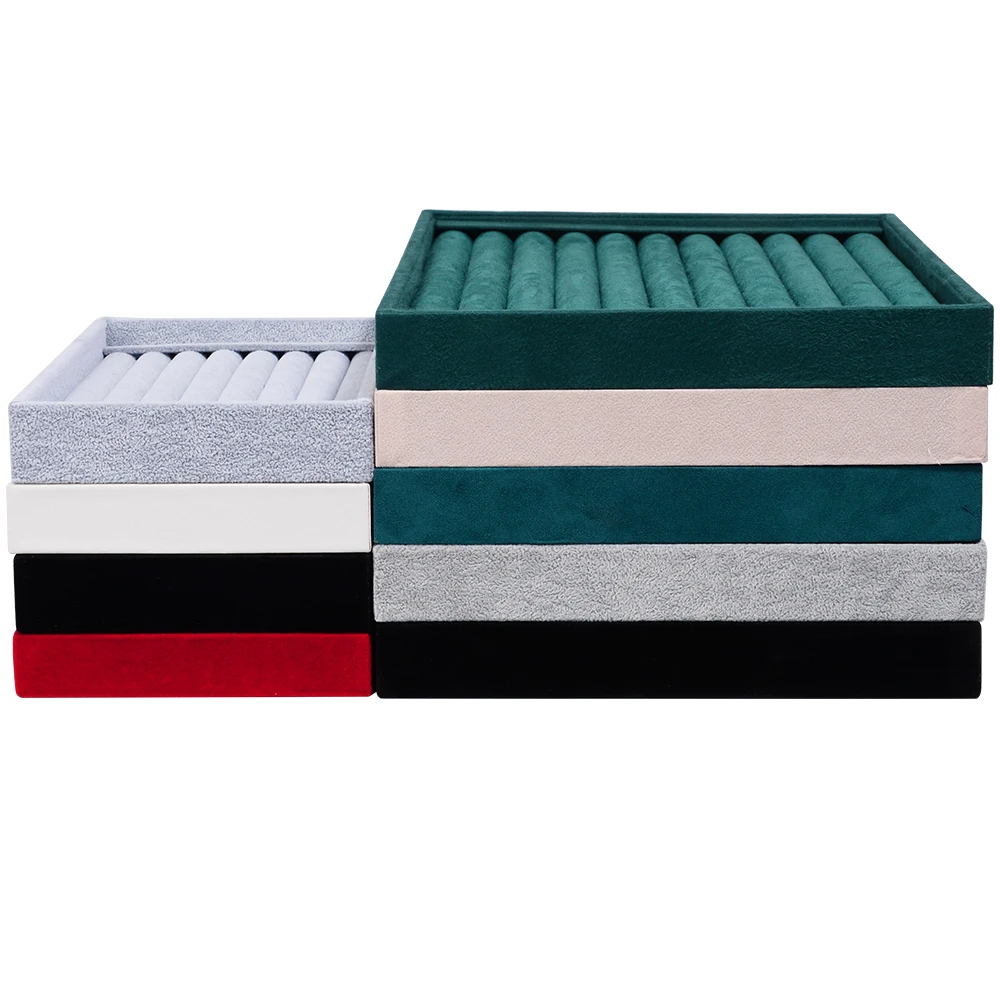 Velvet Jewelry Display Box Stackable Jewellery Holder Display Tray  Ring Earring Necklace Jewelry Exhibition Box Portable Holder