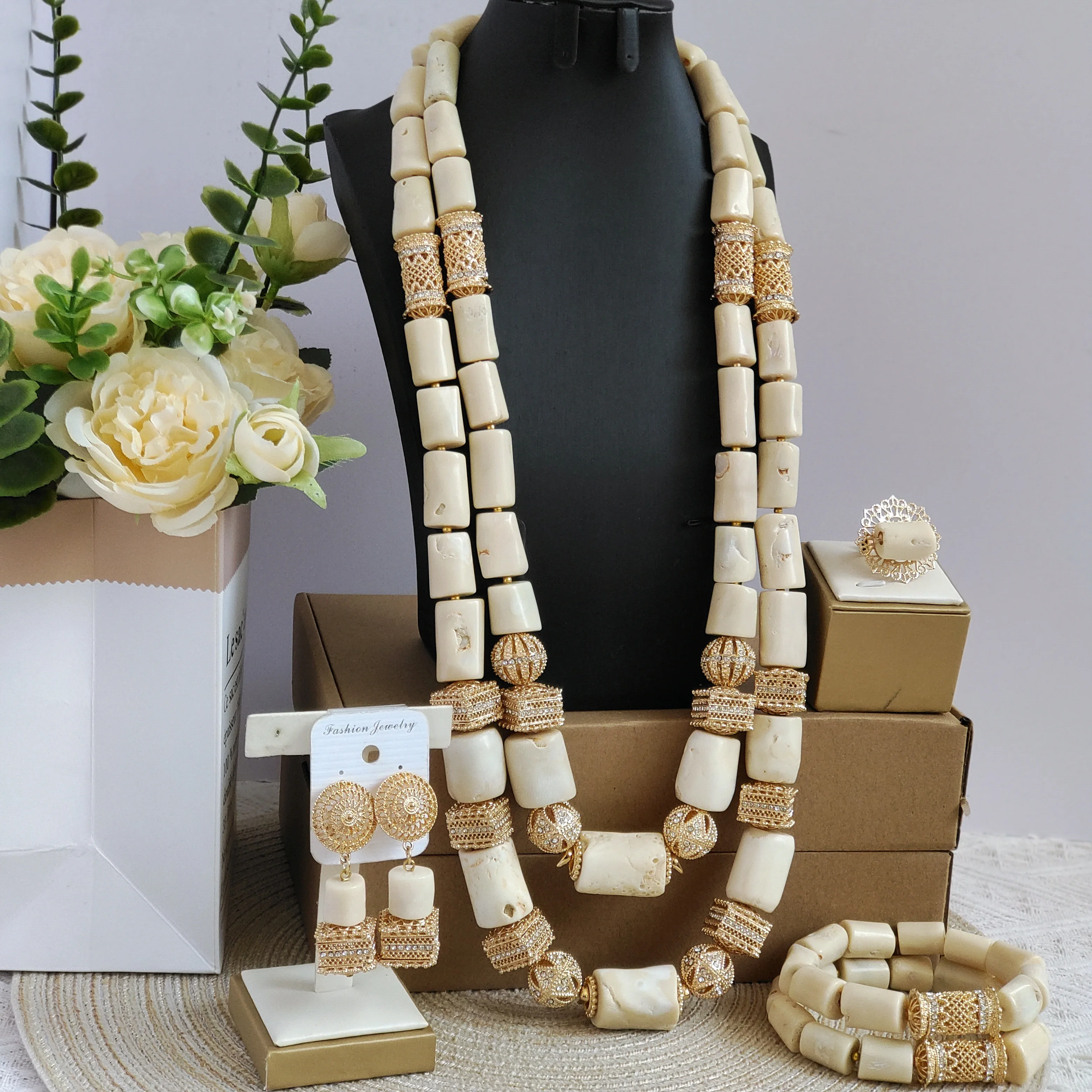 

Laanc real white african coral beads nigerian wedding jewelry sets for woman