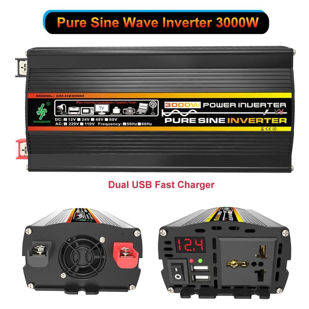 Pure Sine Wave Inverter DC 12/24/48/60V TO AC 220V 110V Voltage Convert Transformer 8000W 6000W 4000W 3000W Solar Inverter