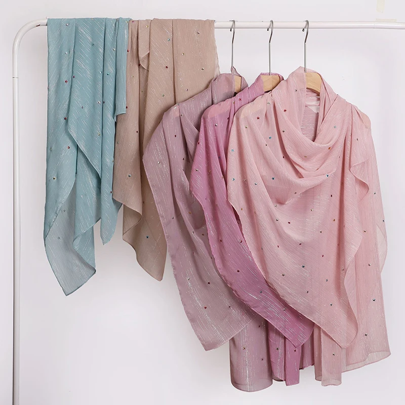 Muslim Chiffon Hijab Scarf for Women Solid Color Square Head Wrap Shawls Scarves Jersey Hijabs Islamic Turban Headband 175*70Cm view 6