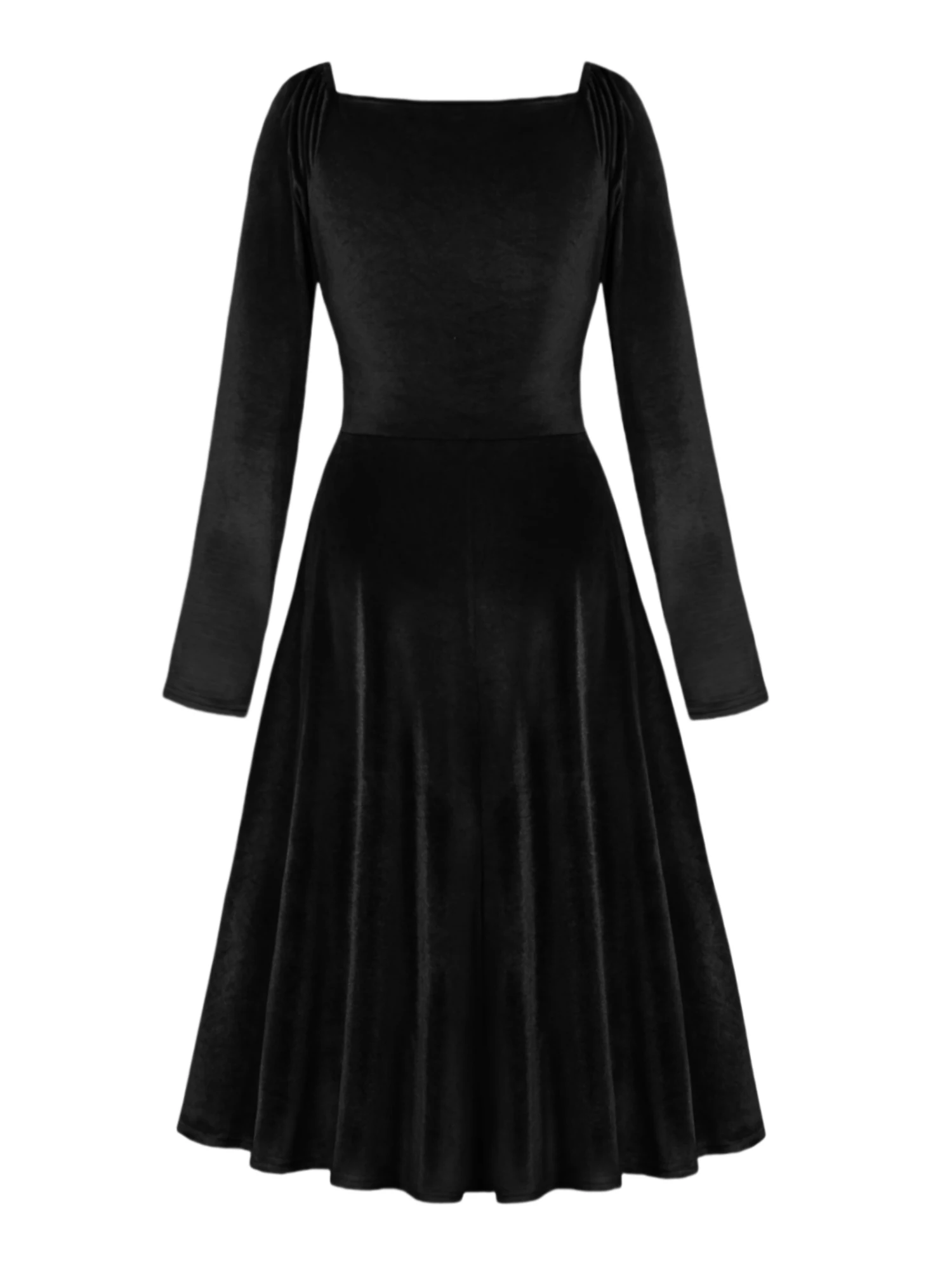 Elegant party solid color black velvet temperament V-neck cinched waist slimming versatile long sleeved dress